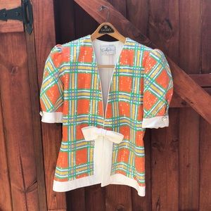 Vintage sequence orange plaid jacket
